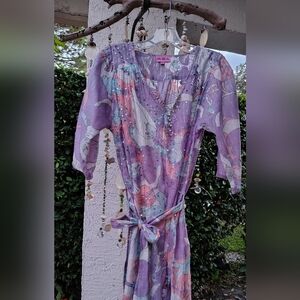 Miss June Boho-chic Lilac Silver Shimmer V-neck Tunic Top Mini Dress Womens M-XL